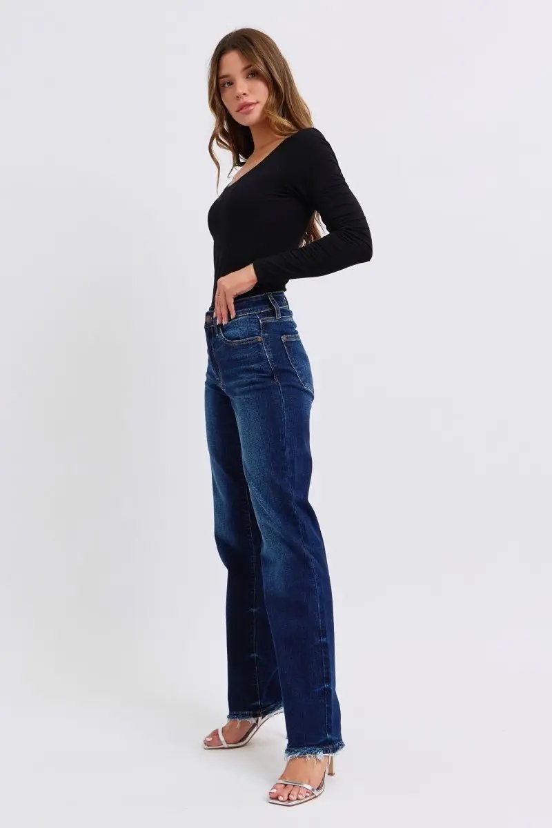 Judy Blue Full Size Raw Hem Straight Leg Jeans for Women - Love Salve